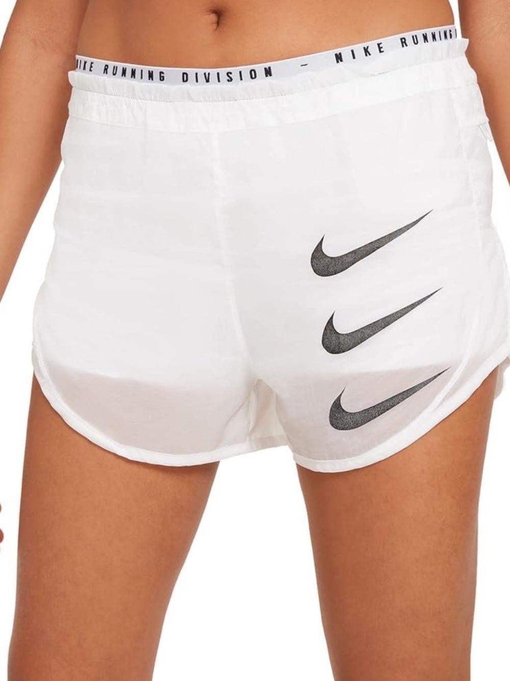 Nike White Athletic Running Shorts with Triple Black Swoosh